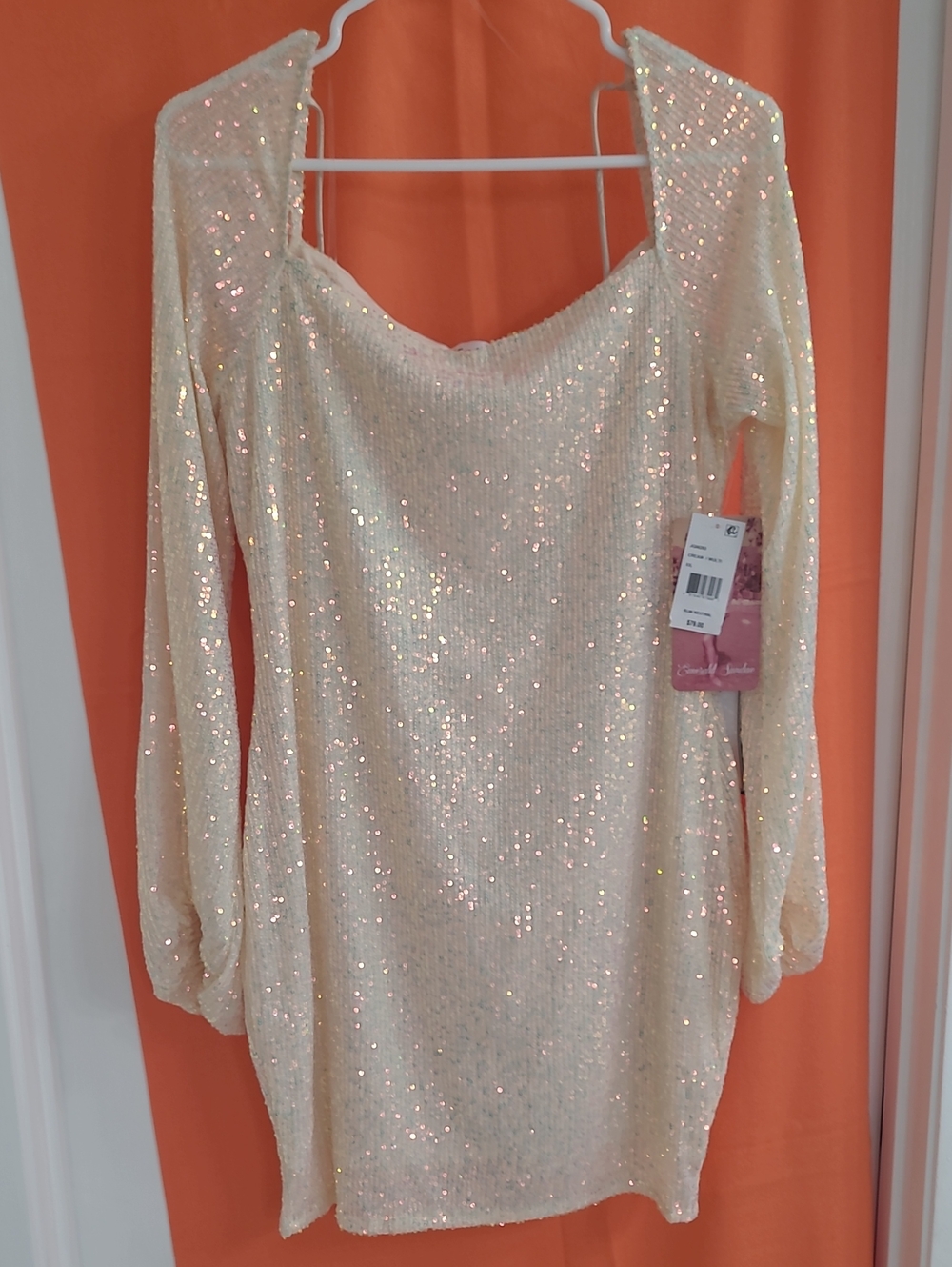 Emerald Sundae Slim Neutral Sequin Bodycon Cocktail Dress XXL Fits 12-14 - Picture 4 of 13